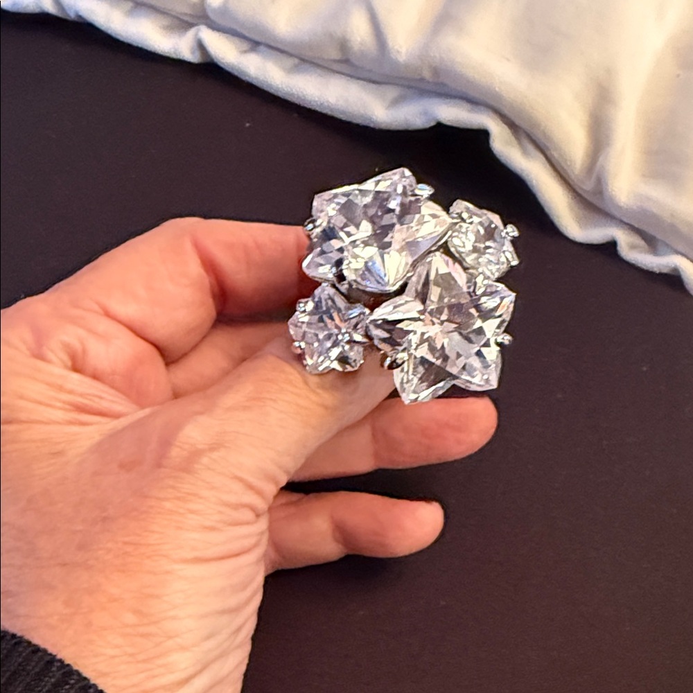Elegant Silver Crystal Statement Ring - image 1